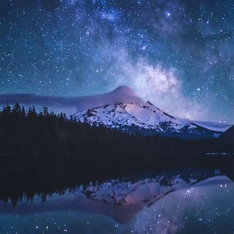 “andrewstuder The Milkyway Galaxy Rises Over Mount Hood On A Quiet
