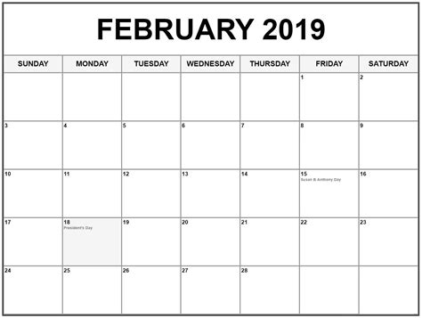 February 2019 Calendar With Holidays Editable Calendar Printables