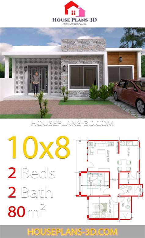 House Design 10x8 With 2 Bedrooms House Plans 3d House Plan Gallery