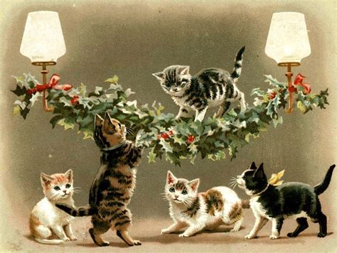 Untitled Kittens Vintage Christmas Cats Cats Illustration