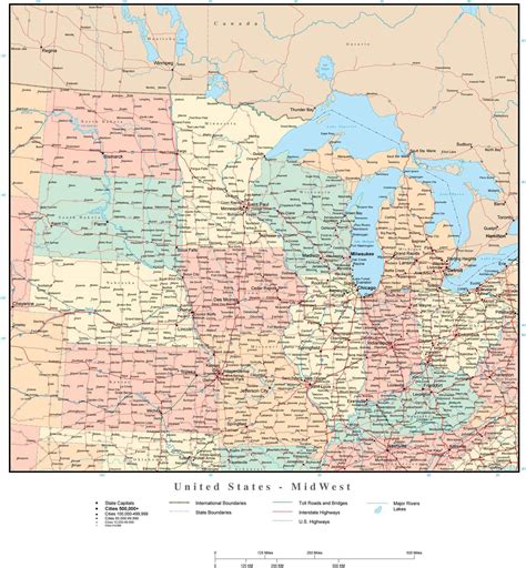 Usa Midwest Region Map With States Highways And Cities Map Resources