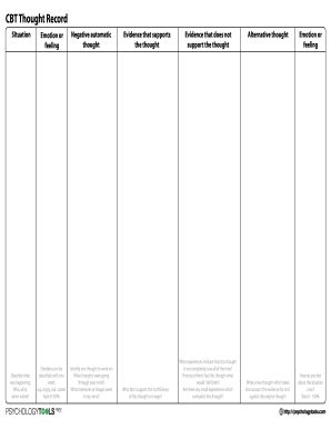 The goal of this session was to begin gradual exposure preparation for child and caregivers, including the creation of a gradual exposure safety plan and a gradual exposure hierarchy. cbt thought record - Fillable & Printable Online Forms Templates to Download in PDF ...