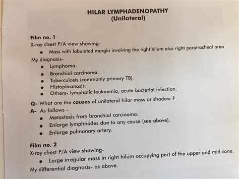 Xrays Of Unilateral Hilar Lymphadenopathy