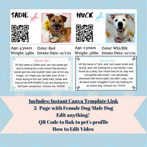 Canva Animal Rescue Printable Kennel Card, Animal Shelter Cage Card