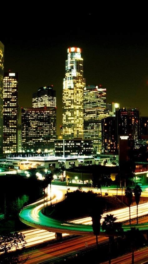 Los Angeles City Night Street Skyscrapers Wallpaper Apple