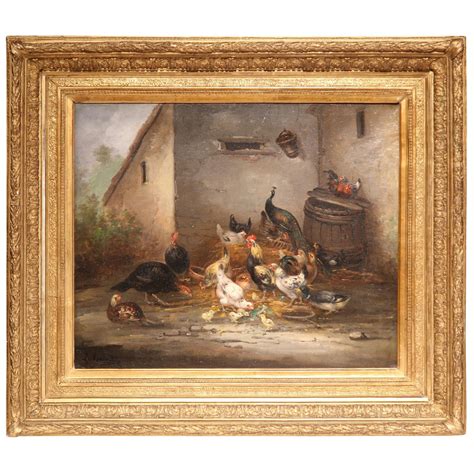Barnyard Chickens Painting By Jacques Van Coppenolle At 1stdibs