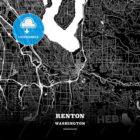Black Map Poster Template Of Renton Washington Usa Hebstreits