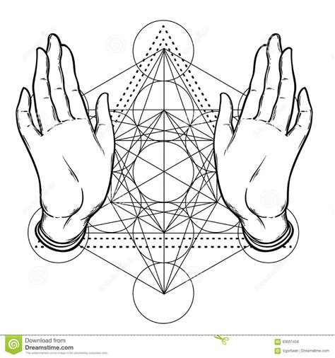 Open Hands Over Sacred Geometry Metatrons Cube Flower Of Life Stock