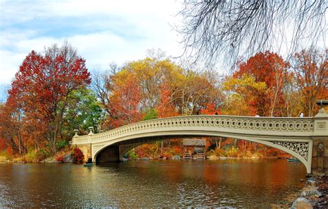 Wallpaper Autumn Leaves Trees Bridge Park River Landscape Nature