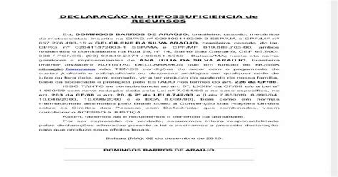 Declaração De Hipossuficiência Cadúnico