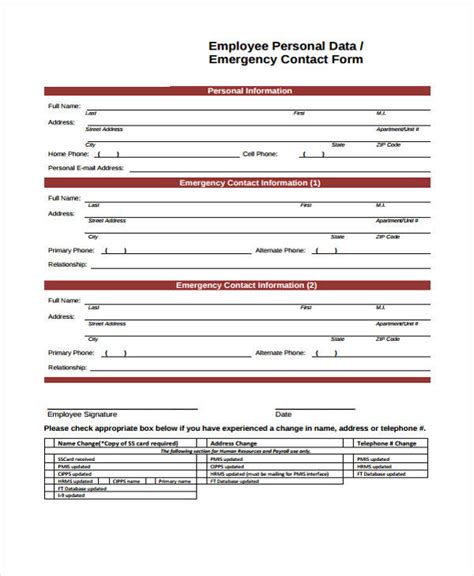 Free Employee Emergency Contact Form Pdf Word Eforms Free Sample