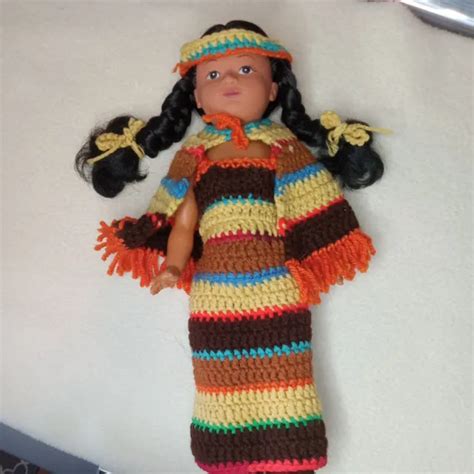 Vintage Plastic Native American Indian Girl Doll 12” Northern Plains W Croche 16 00 Picclick
