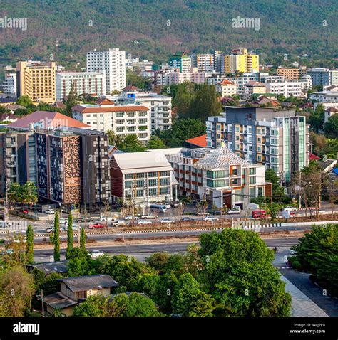 Elevated View Of Downtown Chiang Mai Hotels And Business District In
