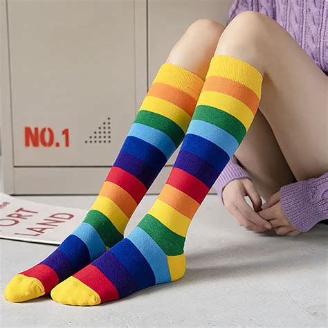 Mujer Yueming Calcetines Largos Calcetines Arcoiris Calcetines A Rayas De Colores Calcetines De