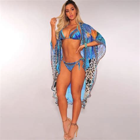 Buy 2018 Women Sexy Leopard Bikini Set Beach Cover Ups 3 Piece Swimsuit Summer