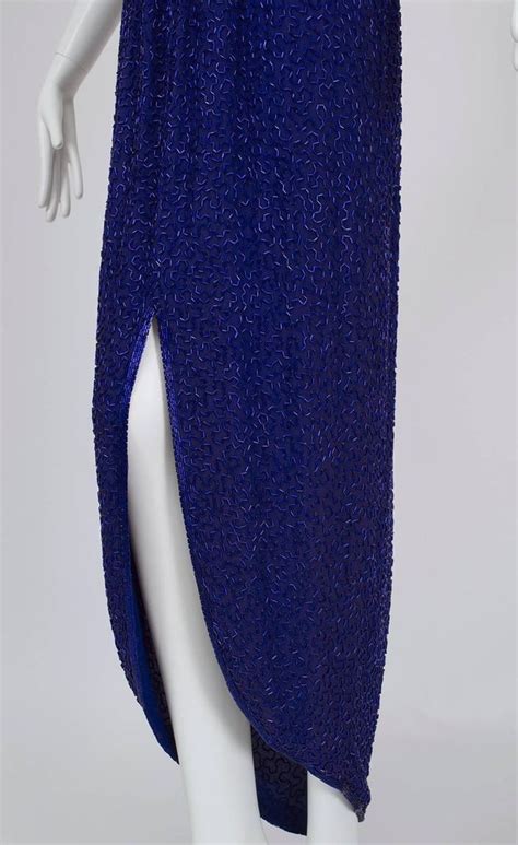 Violet Art Deco Beaded Hobble Gown With Pointed Waterfall Skirt Small