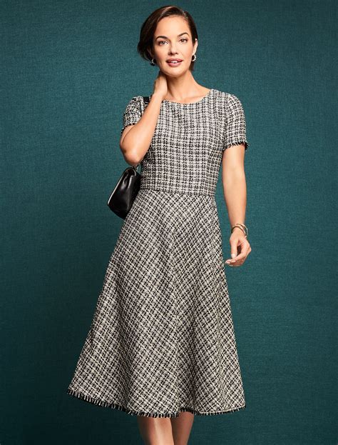 A Modern Twist On Tweed The Tweed Fit And Flare Dress Has A Flattering