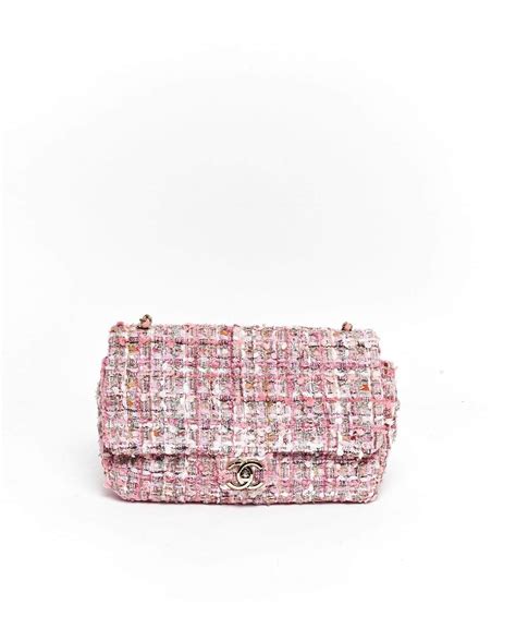 Chanel Pink Tweed Flap Bag With Pearl Detail Ghw