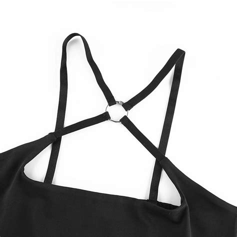 Cross Strap Black Solid Cut Out Crop Top Clubwear Og0739