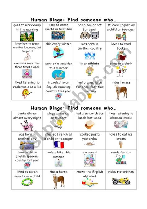 Present And Past Tense Human Bingo Esl Worksheet By Rnrlisa