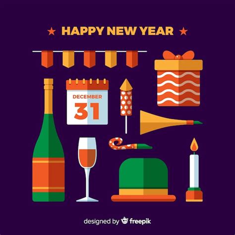 Free Vector Flat New Year Party Elements Pack