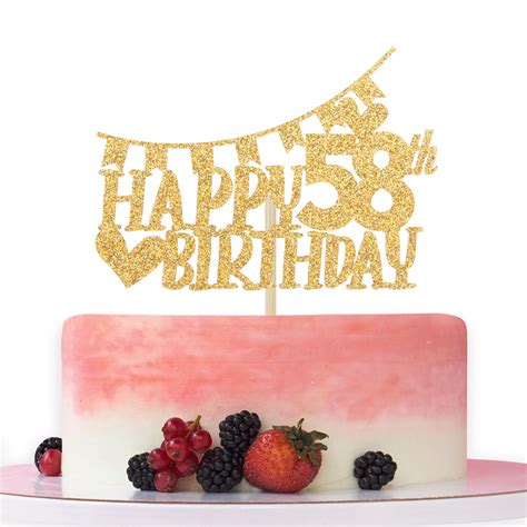 Gold Glitter Happy 58th Birthday Cake Topper 58th Anniversary
