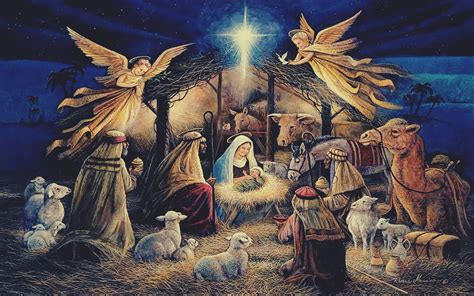 1024x600 Resolution Nativity Of Jesus Painting Hd Wallpaper