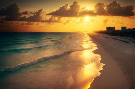 sunrise over beach ai generated stock illustration illustration of sand ocean 269885825