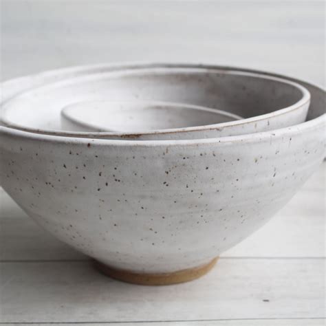 Andover Pottery — Rustic Nesting Bowls In White Matte Glaze On Speckled