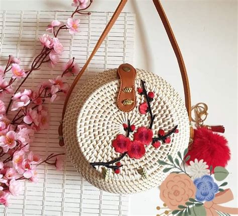 Original Rattan Bags White With Decoupage Bali Indonesia Womens