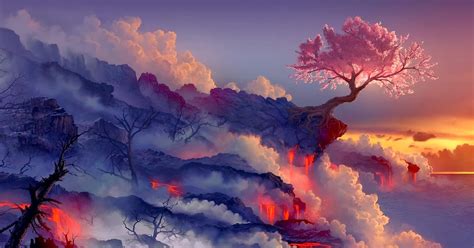 Anime Tree Background Sunset Hd Wallpaper Pink Sakura