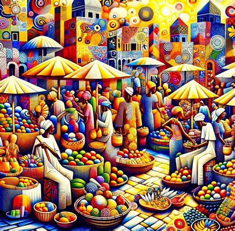 African Market Painting By Emeka Okoro Fine Art America