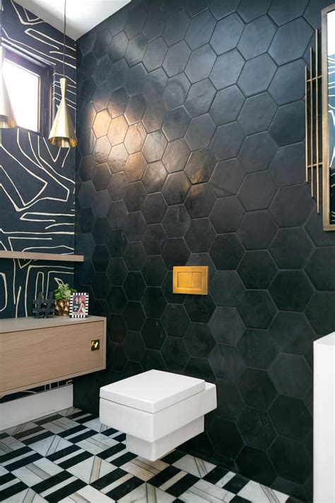 Modern Powder Room With Artful Mix Of Tiles Hgtv