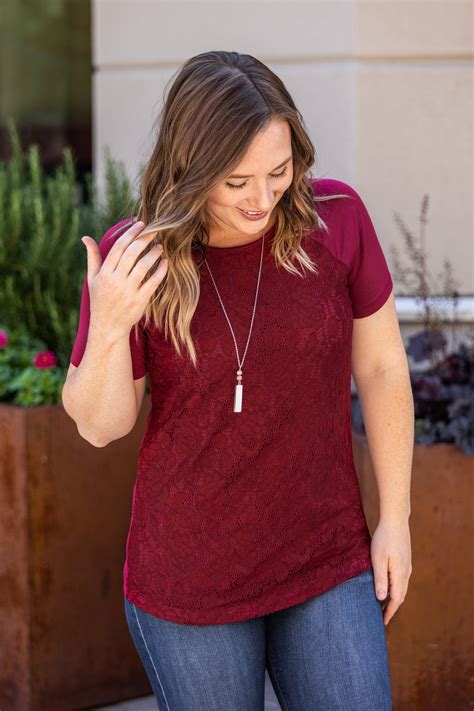 Juliet Lace Front Tee Burgundy Xs In 2021 Lace Front Top Lace