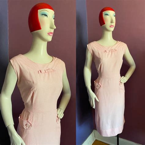 Vintage 1950s Wiggle Dress Pink Gingham Xl Gem