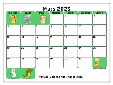 Calendrier Mars 2023 à Imprimer “441ds” Michel Zbinden Ca