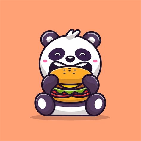 Free Vector Cute Panda Eating Burger Cartoon Vector Illustration