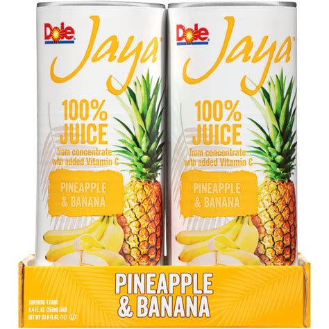 Dole Jaya 100 Pineapple And Banana Juice 84 Fl Oz 4 Count
