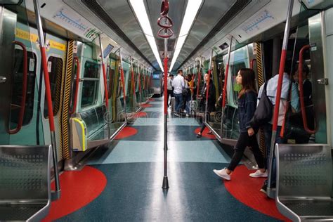 People Travel Inside Metro Mtr Subway Train In Hong Kong Editorial