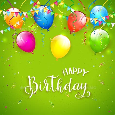 Green Birthday Background With Pennants And Balloons By Losw Graphicriver