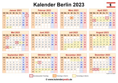 Kalender 2023 Mit Feiertagen Berlin
