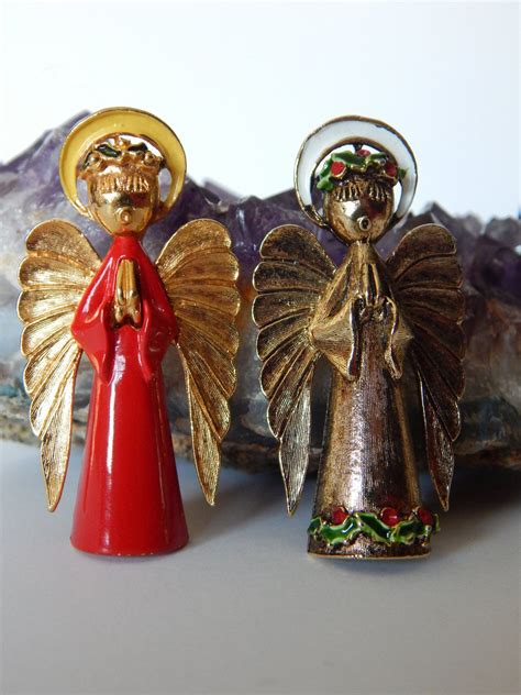 Angelic Art Sign Christmas Angel Pin Brooch Two Amazing Etsy