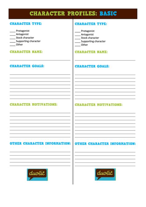 Fillable Character Profiles Basic Printable Pdf Download