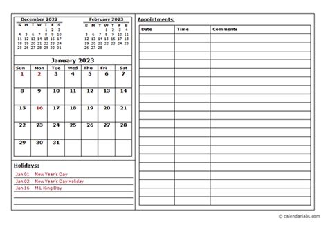 2023 Monthly Appointment Calendar Free Printable Templates