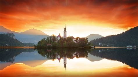 Sunrise Over Bled Slovenia Hd Wallpaper Download For Desktop