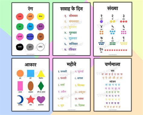 Hindi Educational Poster Charts Hindi Nursery Wall Art Color Shape