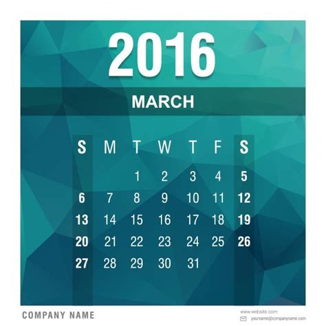 Poligonal 2016 Calendário De Março Vetor Grátis