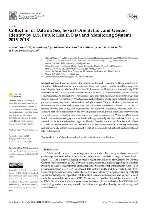 Pdf Collection Of Data On Sex Sexual Orientation And Gender Identity By U S Public Health