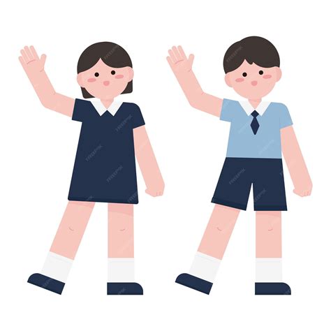 Junge Mädchen Kinder Grüßen Handzeichen Hallo Illustration Premium Vektor