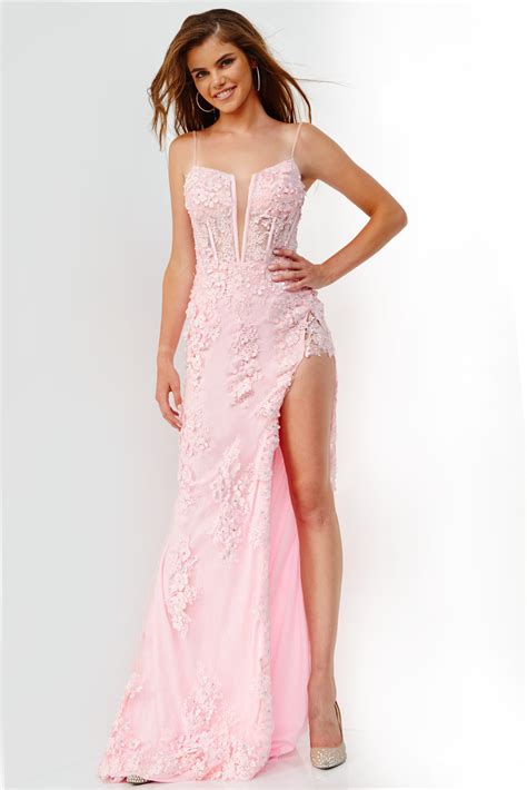 Jvn22343 Blush Embroidered Prom Dress